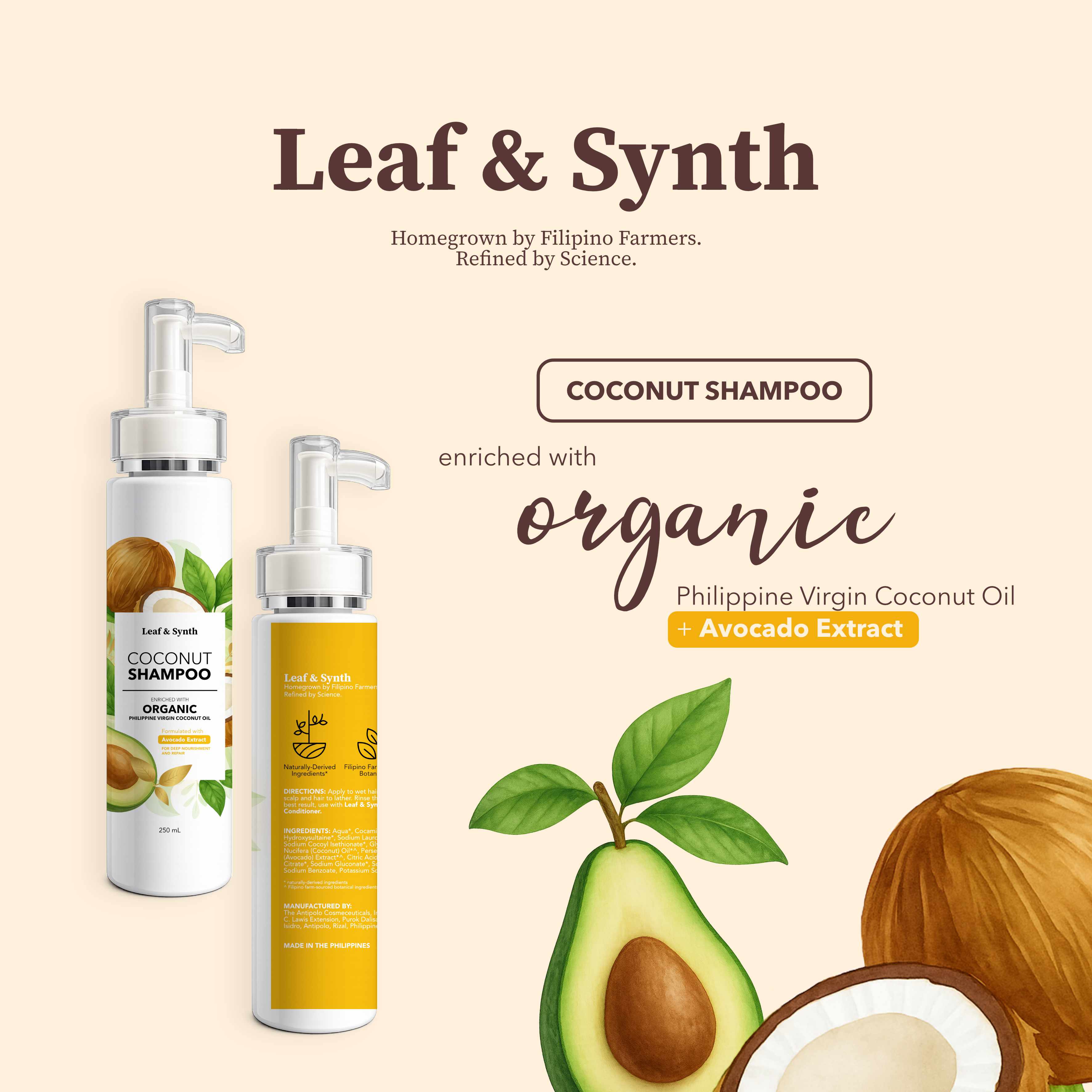 Leaf & Synth Coconut Shampoo with Avocado Extract - Deep Nourishment & Repair