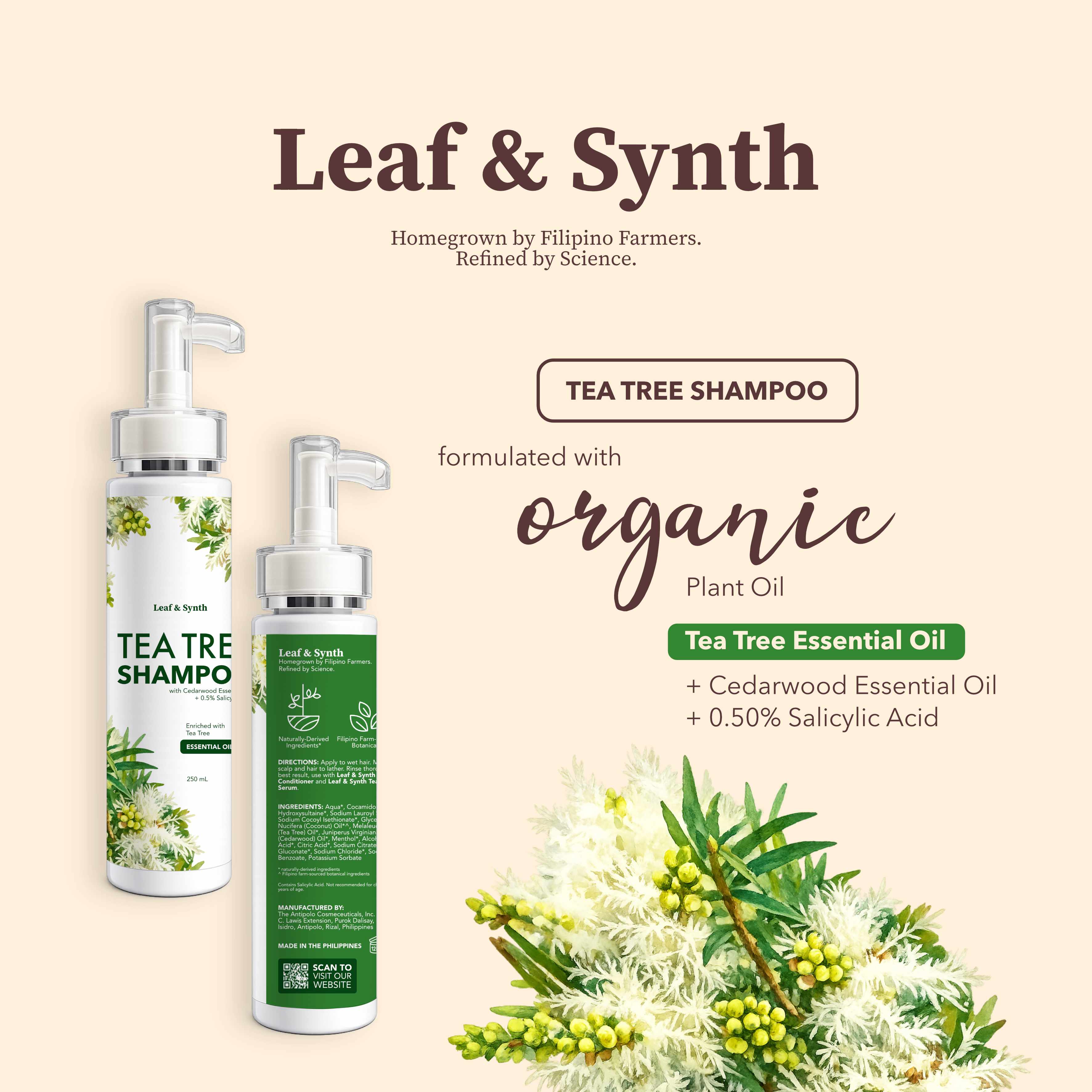 Leaf & Synth Tea Tree Shampoo with Cedarwood Essential Oil - Purify Scalp