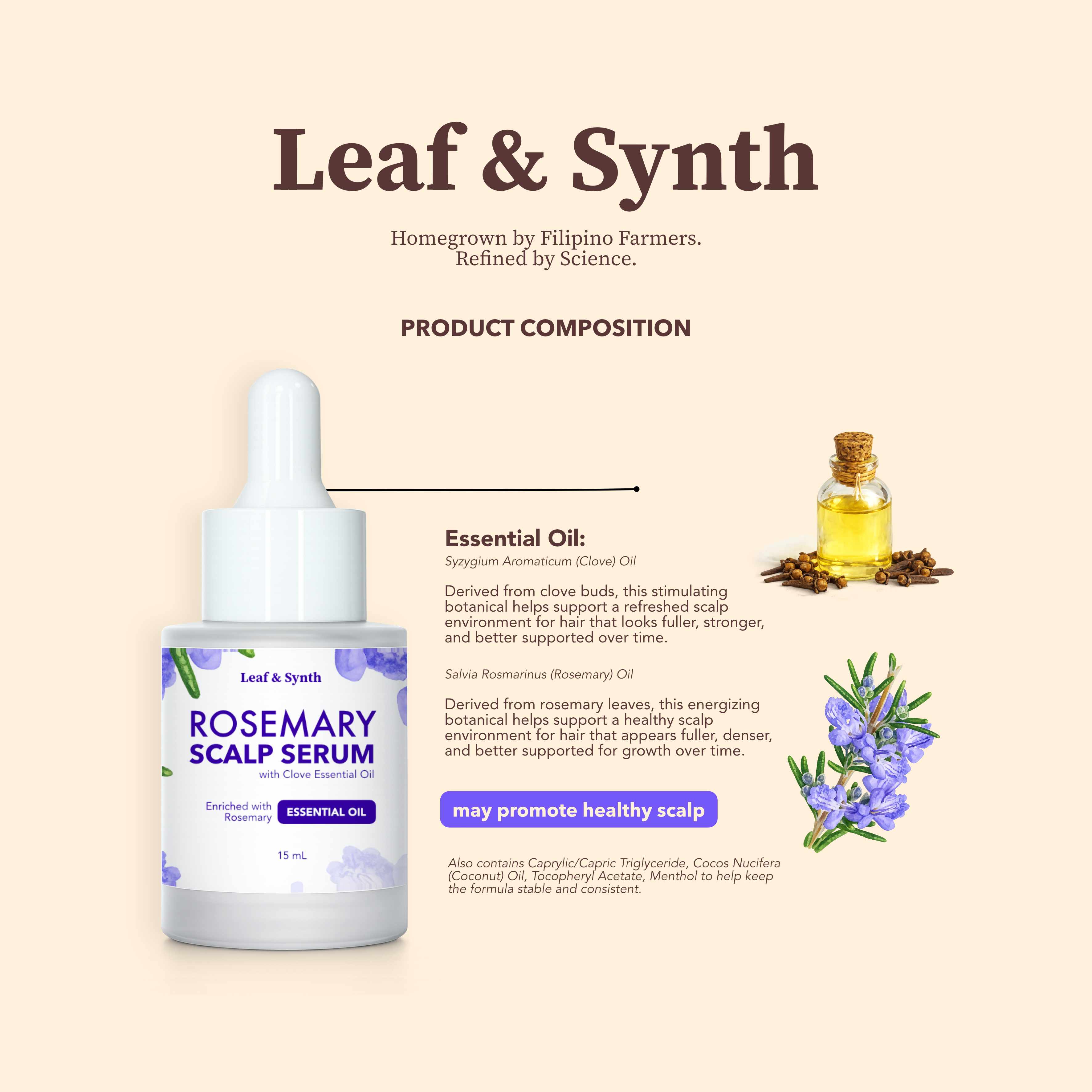 Leaf & Synth Rosemary Scalp Serum with Clove Essential Oil - Healthy Scalp