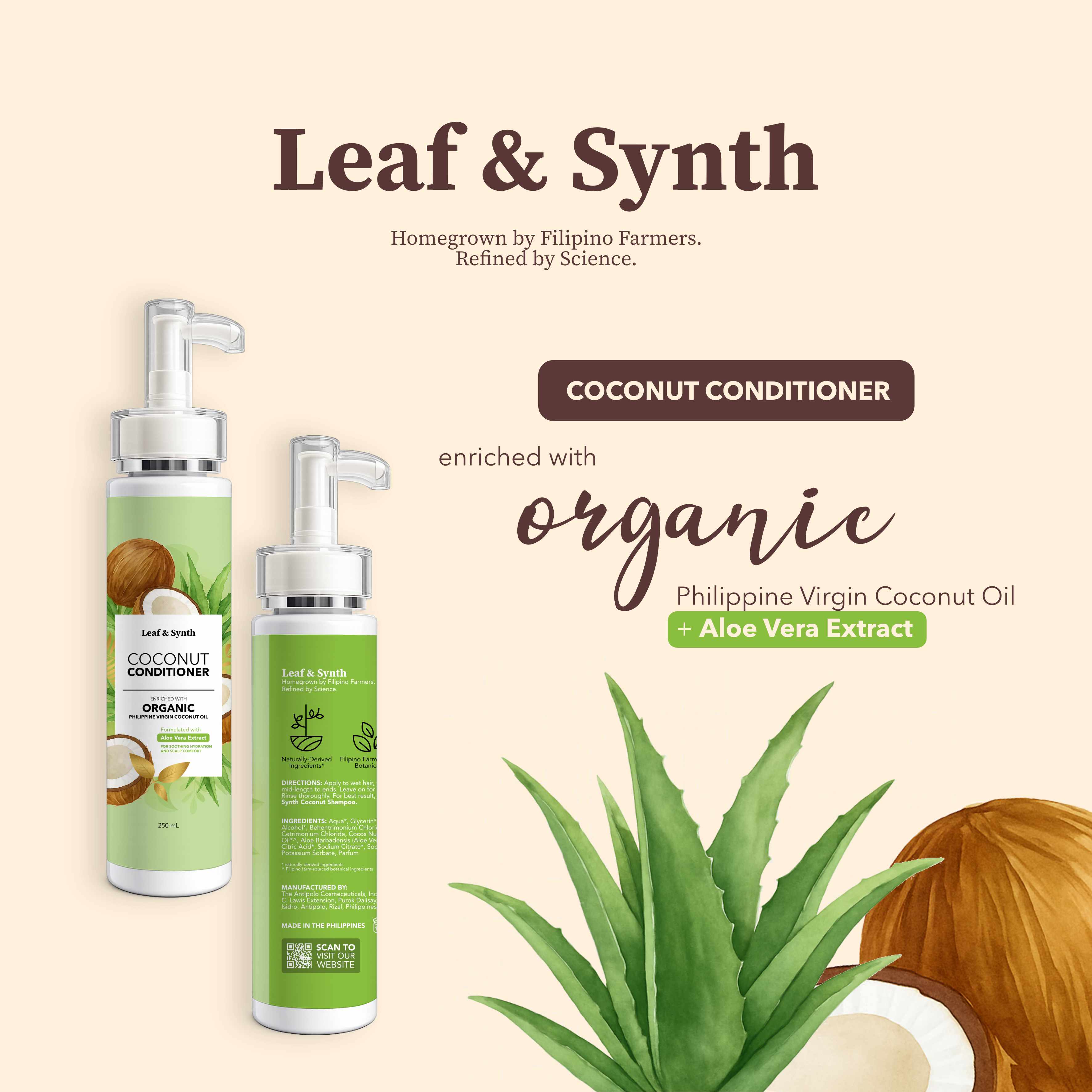 Leaf & Synth Coconut Conditioner with Aloe Vera Extract - Soothing Hydration & Scalp Comfort