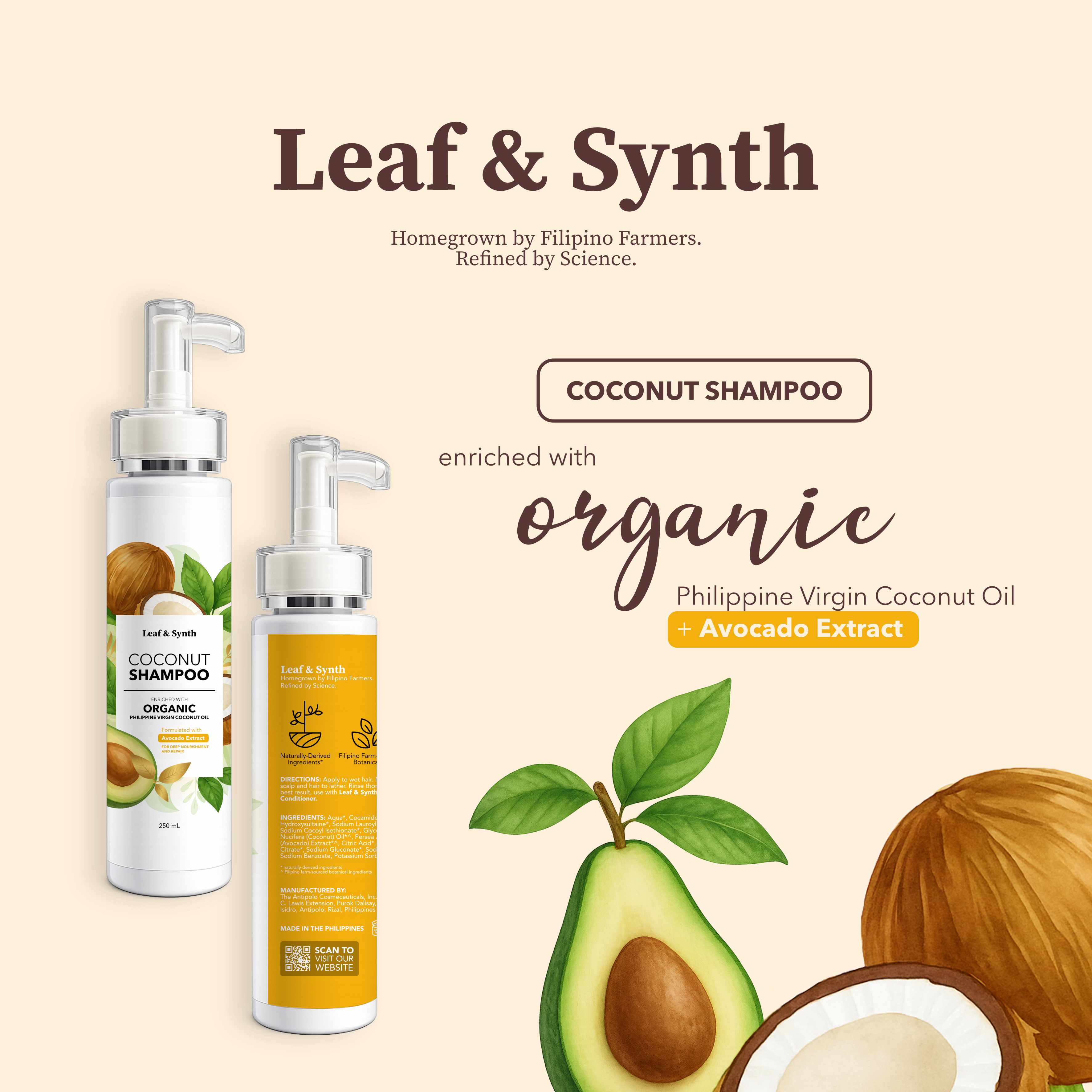 Leaf & Synth Coconut Shampoo with Avocado Extract - Deep Nourishment & Repair