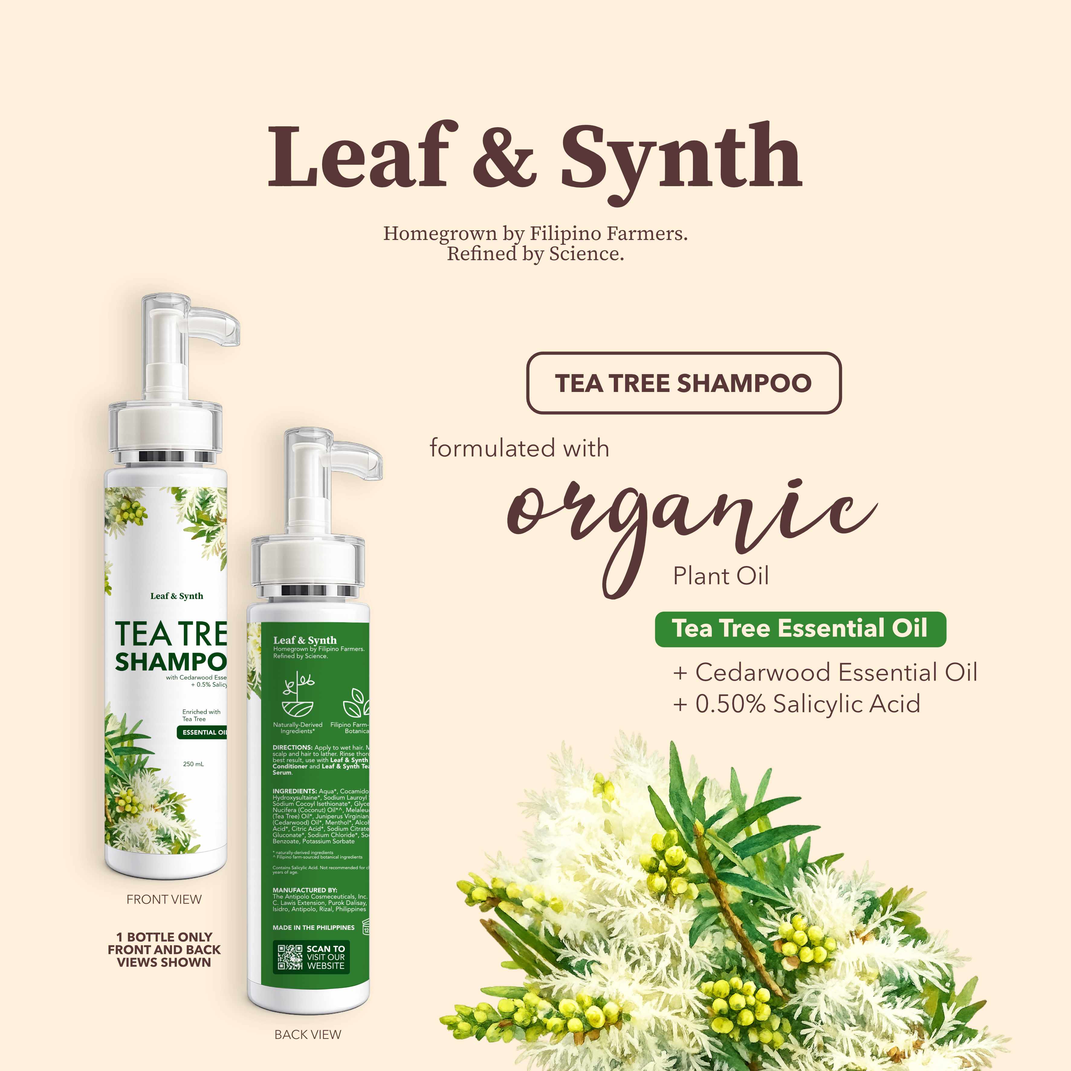 Leaf & Synth Tea Tree Shampoo with Cedarwood Essential Oil - Purify Scalp